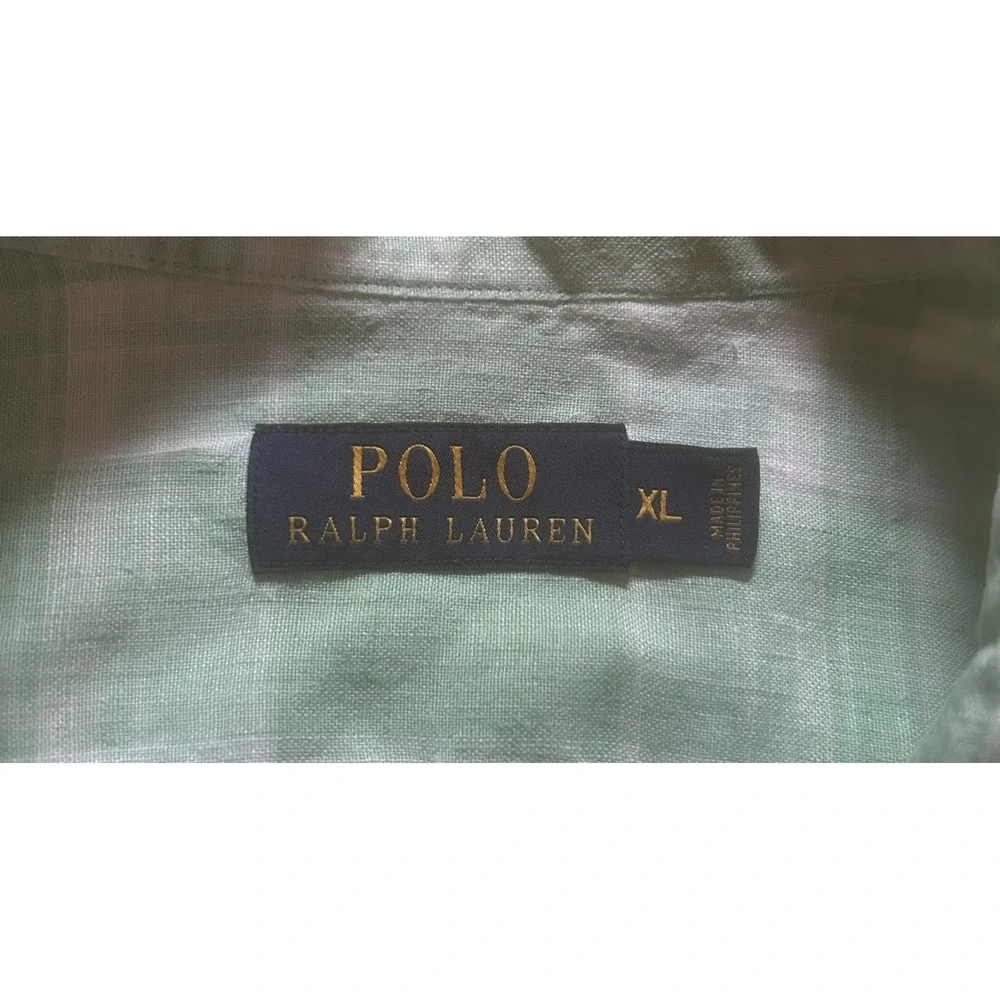 Polo Ralph Lauren Shirt Mens XL Linen Green Plaid Preppy Beach Resort